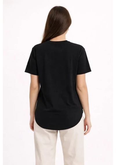 Defymoda Basic T-shirt Kısa Kol Bisiklet Yaka Oval Kesim Tişört - Siyah