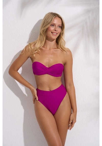 Pierre Cardin Yüksek Bel Straplez Bikini Takımı Siyah Mor Turuncu Beyaz Dolgulu, Toparlayıcı, Plaj Şıklığı Çok Renkli