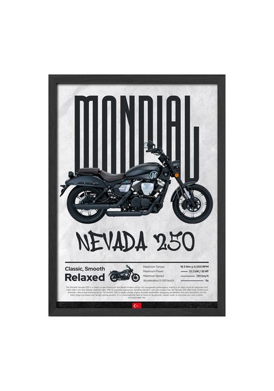 Mondialnevada 250 Siyah Ahşap Çerçeveli Poster, Dekoratif Motosiklet Duvar Tablosu
