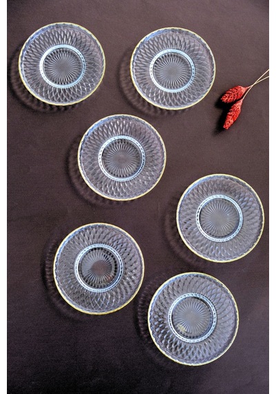 Tabak Evi Altın Yaldız Cam Çay Tabağı 12cm 6 Lı 2494 Şeffaf