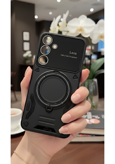 Galaxy A55 İçin Uyumlu 3d Kamera Lens Korumalı Yüzüklü Stand Olabilen Kılıf