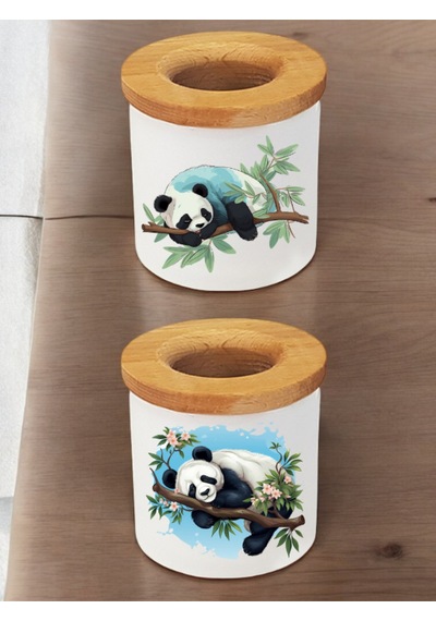 Sevimli Panda 2'li - Masaüstü Büyük Kalemlik, Masaüstü Dekoratif Kalemlik, Masa Üstü Kalem Organizer Beyaz
