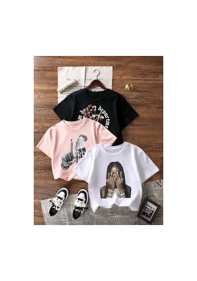 Stil X Yeniz Sezon 3' Lü Takım Kız Çocuk Tshirt, Çok Renkli, %100 Pamuk Çok Renkli-7