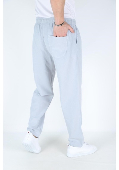 Myrab Denim Taş Renk Erkek Battal Boy Yazlık Keten Pantolon - %100 Pamuk GÜMÜŞ