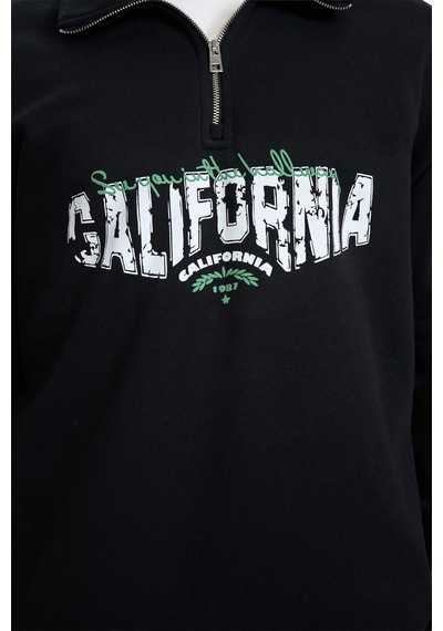Defacto Boxy Fıt Dik Yaka Baskılı Sweatshirt F8186ax26spbk81 Siyah-bk81