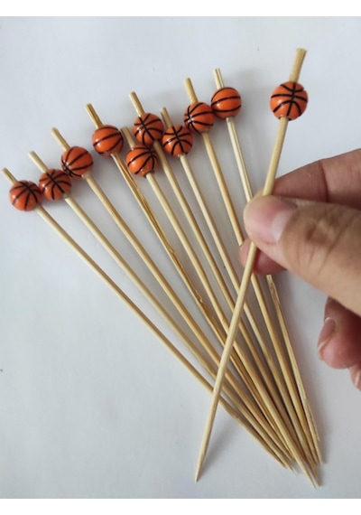 15 Cm Uzun Kürdan - 20 Adet Dekoratif Basket Topu Boncuklu Kokteyl Karıştırıcı