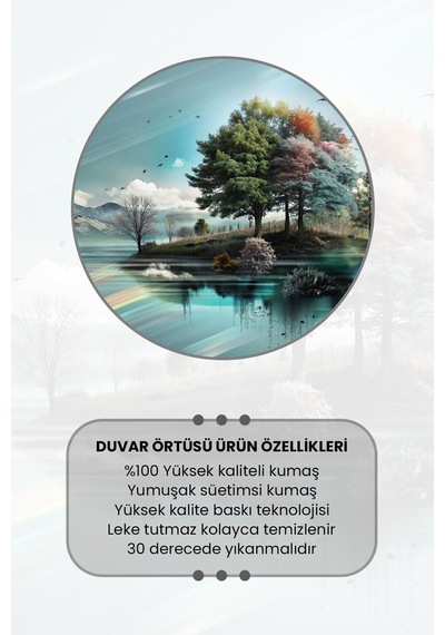Renkli Doğa Yansıması Desenli Duvar Halısı Duvar Örtüsü Tapestry Süet Dokulu Kumaş