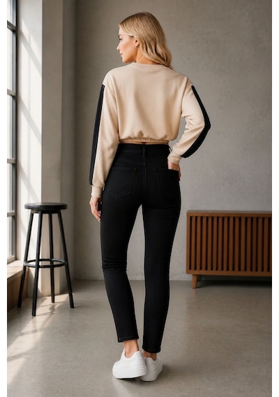 Woddi Ada Kadın Siyah Mom Likralı Jean Kot Pantolon New-1