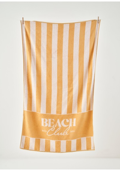 Bella Maison %100 Pamuk Beach Clup Plaj Havlusu Hardal 90x150 Cm Sarı