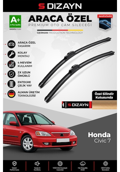 S-dizayn Honda Civic 7 Ön Cam Silecek Seti 2001-2006 Premium Araca Özel 60-38 Cm A+ Kalite