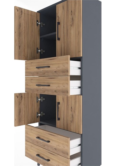 Arges Dolap 3 Raflı 4 Çekmeceli 4 Kapaklı 60x30x163 Antrasit-çam Antrasit