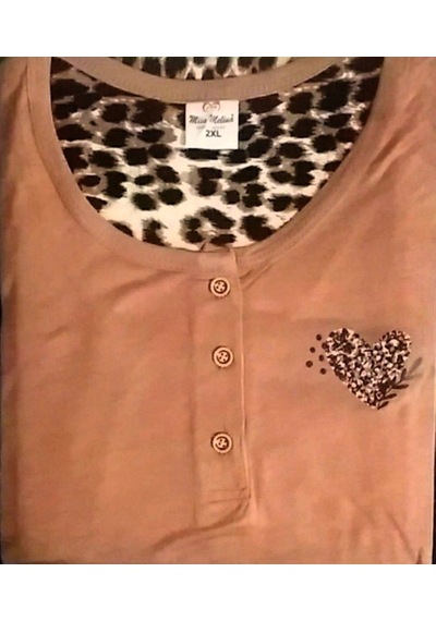 Miss Melina Bambu Kısa Kol Kadın Pijama Takımı Leopar Kahverengi - Leopar