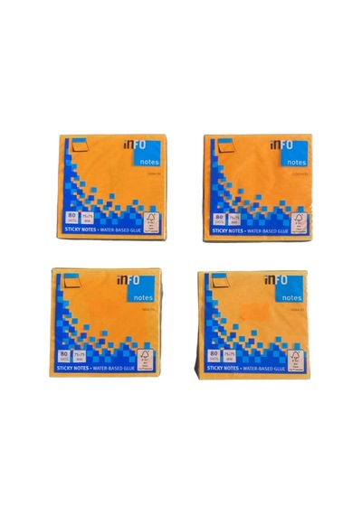 Info Notes Yapışkanlı Not Kağıdı Turuncu 75x75mm 80 Yaprak Sticky Notes Su Bazlı Yapıştırıcı Fsc Sertifikalı 4'lü Paket
