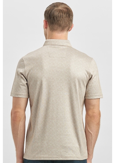 Bej Desenli Merserize Düğmeli Yaka Garnili Pamuklu Casual Slim Fit Dar Kesim Tişört 1011240164 Bej
