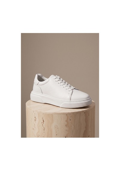 Bafaş Ayakkabı 911819 Beyaz Hakiki Dana Derisi Platform Tabanlı Erkek Sneaker