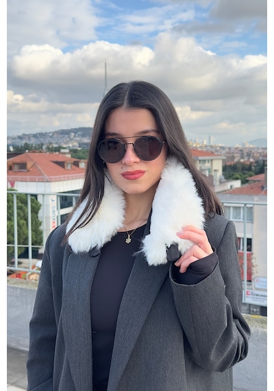 Mollycrush Suni Kürk Yumuşak Boyunluk Premium Mıktanıslı Kışlık Kadın Beyaz Peluş Boyunluk Beyaz
