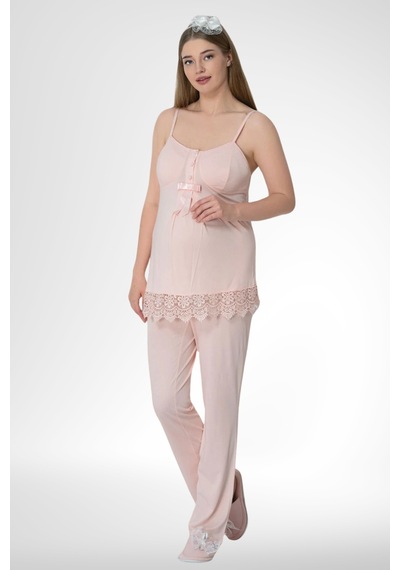 Mecit Pijama Mecit 6405 Pudra Sabahlıklı Lohusa Pijama Takımı
