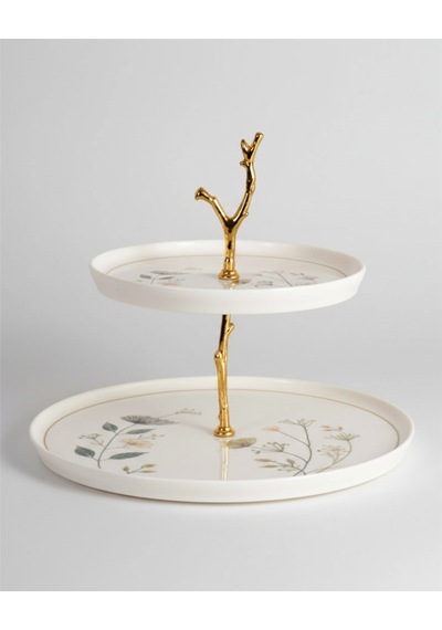 Nodric Kenar Toledo İki Katlı Kurabiyelik -şekerlik 28cm - 20cm Arte Desen Krem
