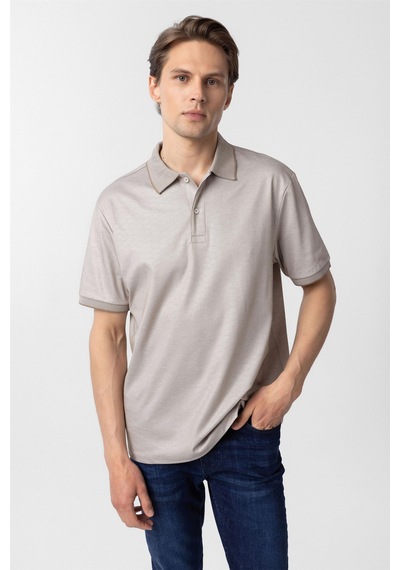 Süvari Bej Regular Baskılı Polo Yaka Tişört Bej