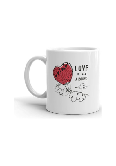 Uçan Balon Vektörel Çizimli Love Is All A Round Yazılı Logo Baskılı Kupa Bardak Çok Renkli