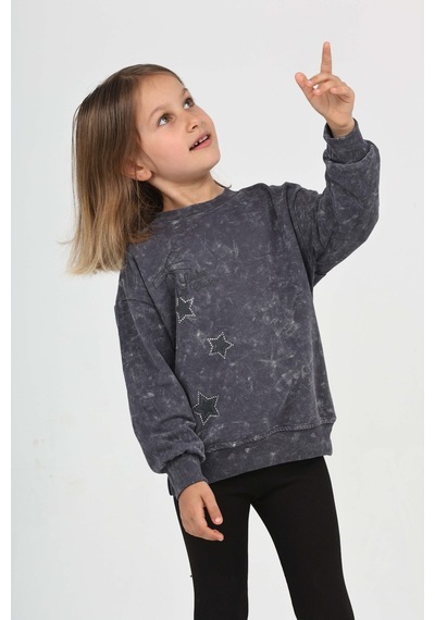 Kız Çocuk Relax Fit Bisiklet Yaka Düşük Omuz Baskılı Yırtmaçlı Sweatshirt - 2 İplik Füme Melanj Kız Çocuk Relax Fit Bisiklet Yaka Düşük Omuz Baskılı Yırtmaçlı Sweatshirt - 2 İplik Füme Melanj