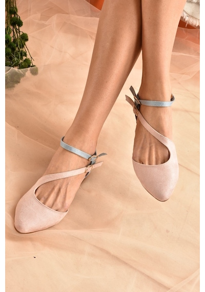 Fox Shoes Pudra/mavi Süet Kadın Babet D726016902 Pudra/mavi Pudra - Mavi