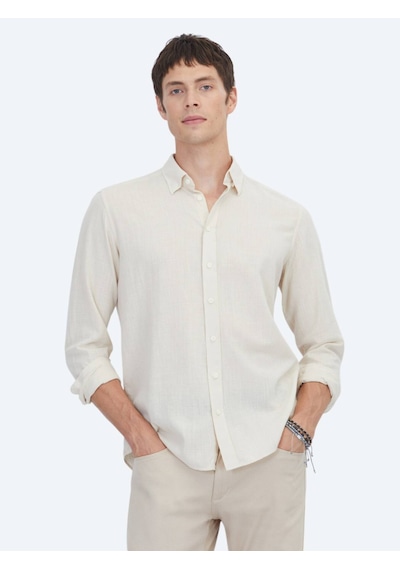 Kip Bej Regular Fit Dokuma Casual %100 Pamuk Gömlek