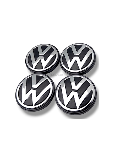 65 Mm Volkswagen Logolu Siyah Krom Jant Göbeği Seti Geçmeli Jant Kapağı 4 Adet