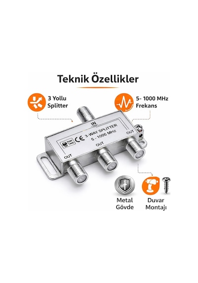 1 Giriş 3 Çıkış Uydu Karasal Kablo Tv Çoğaltıcı Splitter Anten Dağıtıcı + 4 Adet F Konnektör