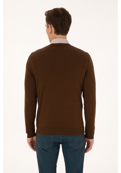 U.S. Polo Assn. Erkek Slim Fit V Yaka Kahverengi Basic Triko Kazak 50313662-VR029