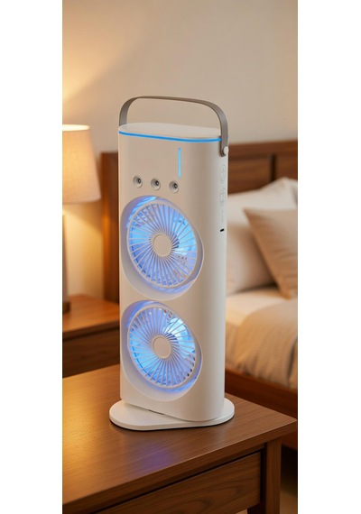 Çift Fanlı 1800 Mah Bataryalı 6000 Rpm 3 Kademeli Masaüstü Taşınabilir Sprey Fan Vantilatör Pervane