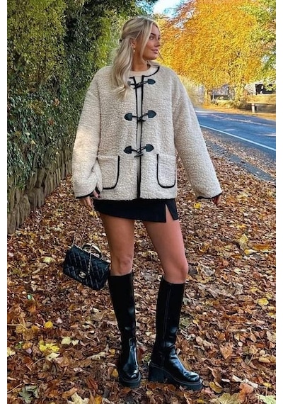 Madmext Bej Düğmeli Peluş Kadın Mont Mg2531 Bej