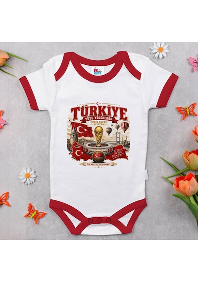 Bk Gift Türkiye Taraftar Temalı 2026 Dünya Kupası Tasarımlı Kırmızı Bebek Body Zıbın-1 Tek Yürek Milli Takım Ruhu