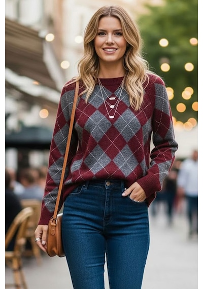 Tarz Cool Kadın Bordo Yumuşak Dokulu Reglan Kol Geniş Kalıp Bisiklet Yaka Baklava Triko Kazak Bordo Tarz Cool Kadın Bordo Yumuşak Dokulu Reglan Kol Geniş Kalıp Bisiklet Yaka Baklava Triko Kazak Bordo
