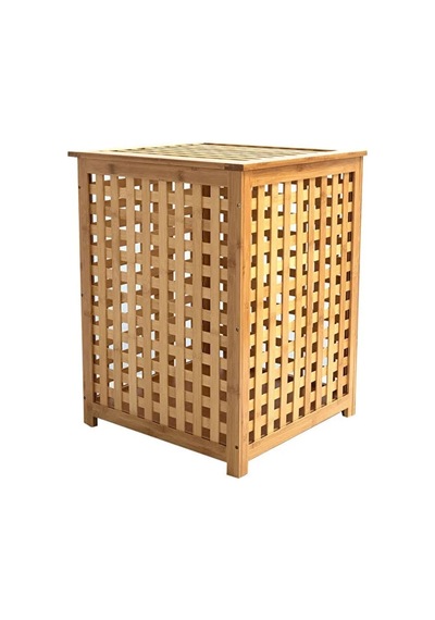 Kalın Ahşap Bambu Kirli Çamaşır Sepeti Kumaş Çantalı Sepet 40x40x58cm 5468 Varsoph