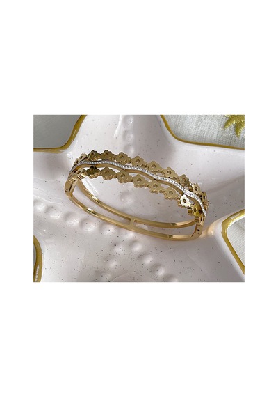 Atabijuteri Taşlı Minik Çiçek Kelepçe Gold & Silver Design Altın - 653356677 Altın