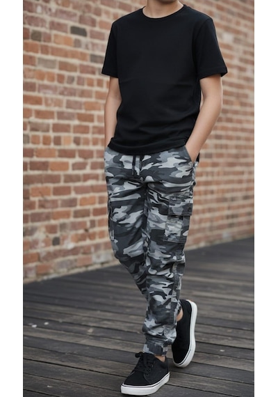 Black Steel Garson Boy Erkek Kamuflaj Desen Pantolon Bej