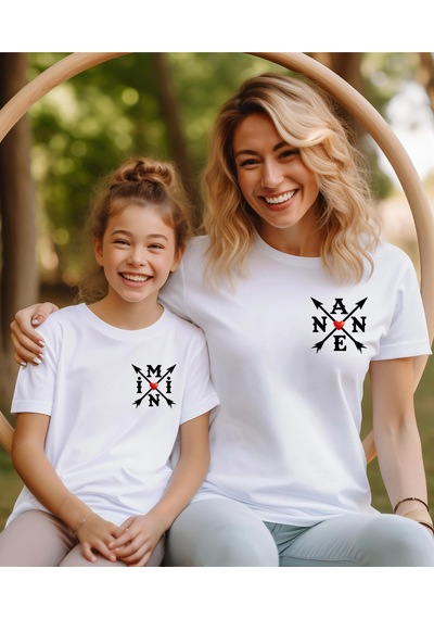Aselinda Aile Kombin Tişört- Kalp Mini Baskılı Bisiklet Yaka Tişört/t-shirt Tek Adet Fiyatıdır. Beyaz-anne