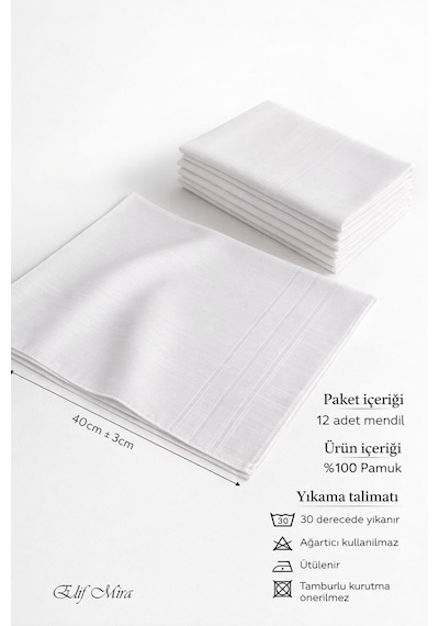Hepsine Rakip 12 Li Erkek Cep Yaka Mendil Seti 40x40 Cm Pamuklu Mirfatih Beyaz