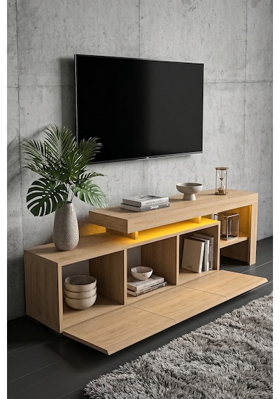 Luma Led Işıklı Tv Ünitesi 160 Cm - Modern Tv Sehpası Çam