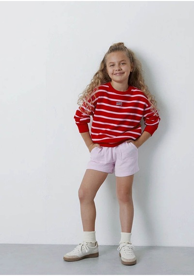Mavi Çizgili Kırmızı Kız Çocuk Sweatshirt M7s10038-88044
