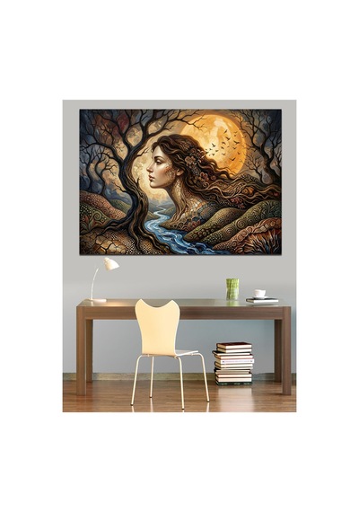 Gece Dolunay Altında Doğa Ana Yağlı Boya Dokulu Kanvas Tablo Canvas Tablosu