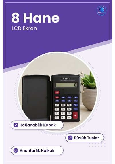 Hesap Makinesi 8 Haneli Ekran Katlanabilir Cep Tipi Taşınabilir O Çok Renkli