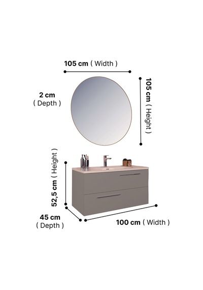 Kobos Serenity 100 Cm Banyo Dolabı Seti Moon Grey Gri Kobos Serenity 100 Cm Banyo Dolabı Seti Moon Grey Gri