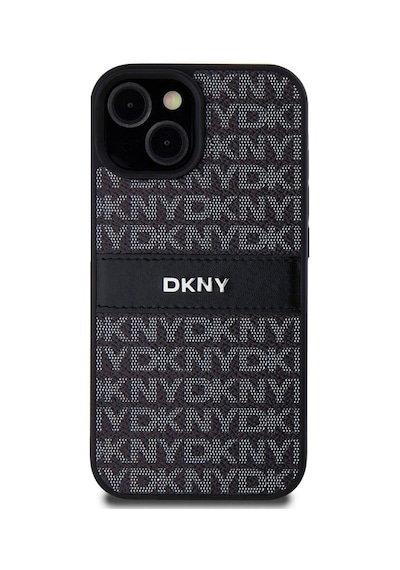 Apple Uyumlu iPhone 15 Kılıf Dkny Lisanslı 3d Yazılı Repeat Texture Pattern Kapak Siyah