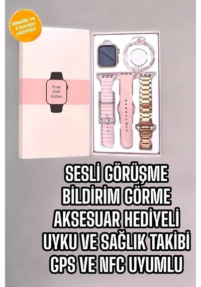 Akıllı Saat Amoled Ekran 3 Kordonlu Aksesuar Hediyeli Sesli Görüş