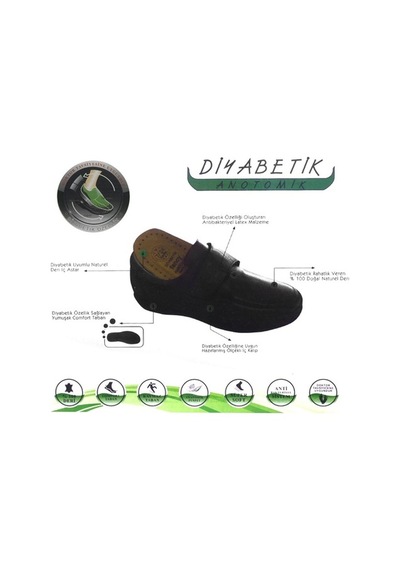 Siyah Deri Anatomik Büyük Numara Erkek Ayakkabı Siyah