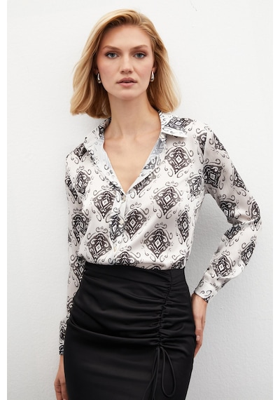 Sateen Desenli Düz Gömlek - Siyah-134814 Siyah