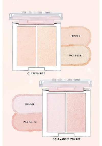 İnci Tanecikli Yoğun Işıltı Sağlayan 2 Li Highlighter Clio Prism Highlighter Duo 02lavender Voyage