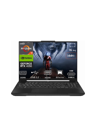Asus Tuf Gaming A16 FA607NUQ-RL048-K033 R7-170 128 GB 2 TB+2 TB SSD 6 GB RTX4050 16" Dos Dizüstü Bilgisayar